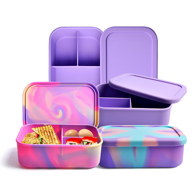 Eco friendly silicone leak proof kids food grade lonchera lunchbox stackable bento lunch box 3 compartment lunch boxes for kids