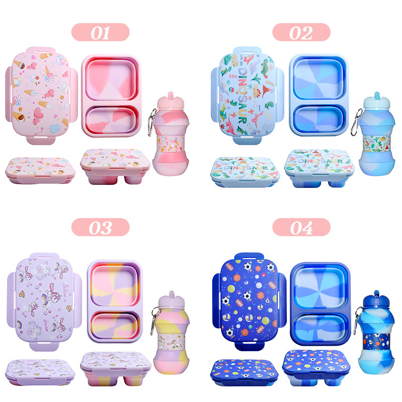 Wholesale Eco-Friendly Durable Leakproof Silicone Cute Children Kid School Bento Lunch Box With Cutlery