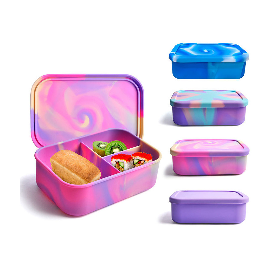 Eco friendly silicone leak proof kids food grade lonchera lunchbox stackable bento lunch box 3 compartment lunch boxes for kids