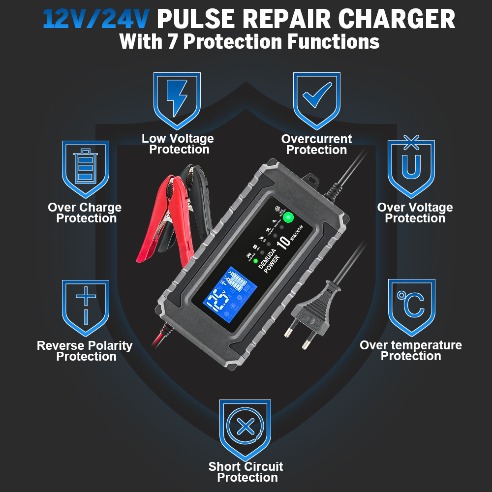 12V 24V Large Power Universal Car Battery Charger Battery Pulse Maintainer for Truck Car AGM Deep Cycle VRLA Battri Charger