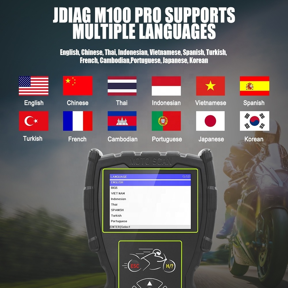 JDiag M100 Motorcycle 2in1 OBD2 Automotive Diagnostic Scanner Support 12V Battery Analyzer Tester