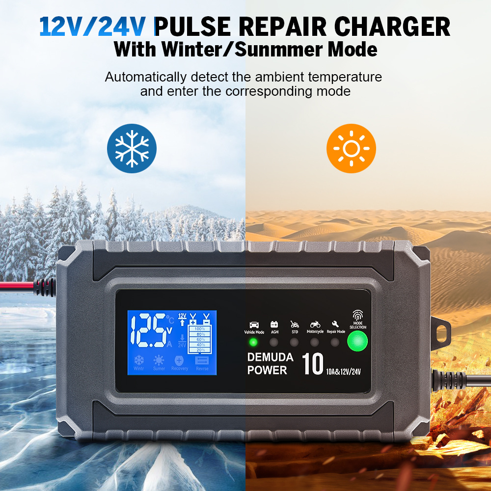 12V 24V Large Power Universal Car Battery Charger Battery Pulse Maintainer for Truck Car AGM Deep Cycle VRLA Battri Charger