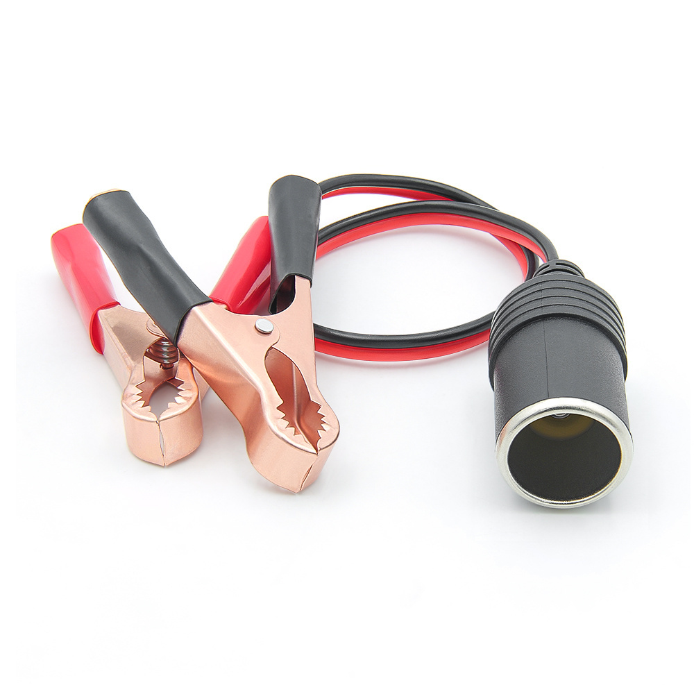 Alligator Clip To Cigarette Lighter Female Power Converter Battery Adapter Auto Socket 12V Power Car Cigarette Lighter