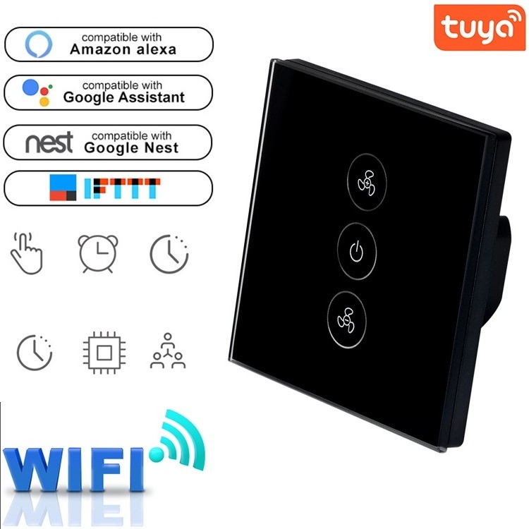 TUYA Smart Fan Switch EU WiFi Wireless Timing Remote Control Wall Ceiling Fan Switches