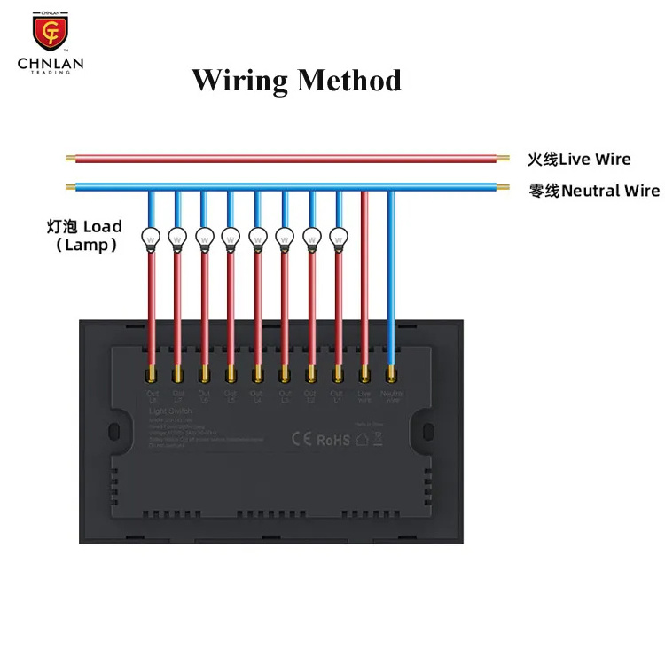 147mm Tuya Alexa WiFi Remote Control Power Monitor Wall Electrical Light Switch Smart Touch 8 gang Switch Panel