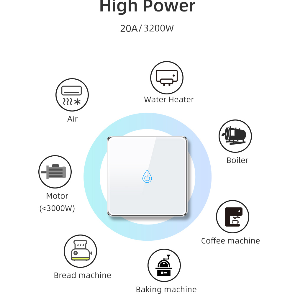 Tuya Smart Touch Wall Switch Uk EU  standard zigbee Smart Water Heater Switch 20A  for smart home