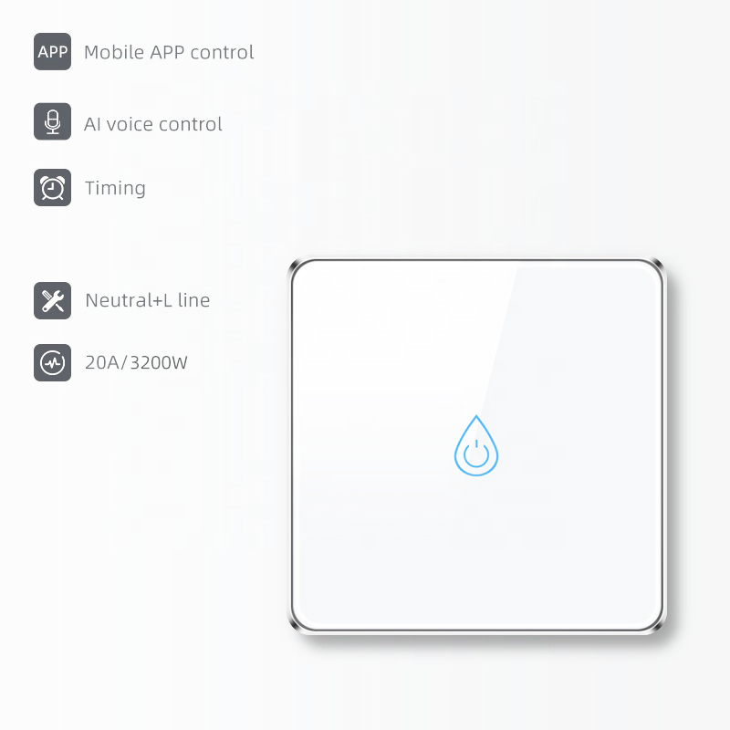 Tuya Smart Touch Wall Switch Uk EU  standard zigbee Smart Water Heater Switch 20A  for smart home