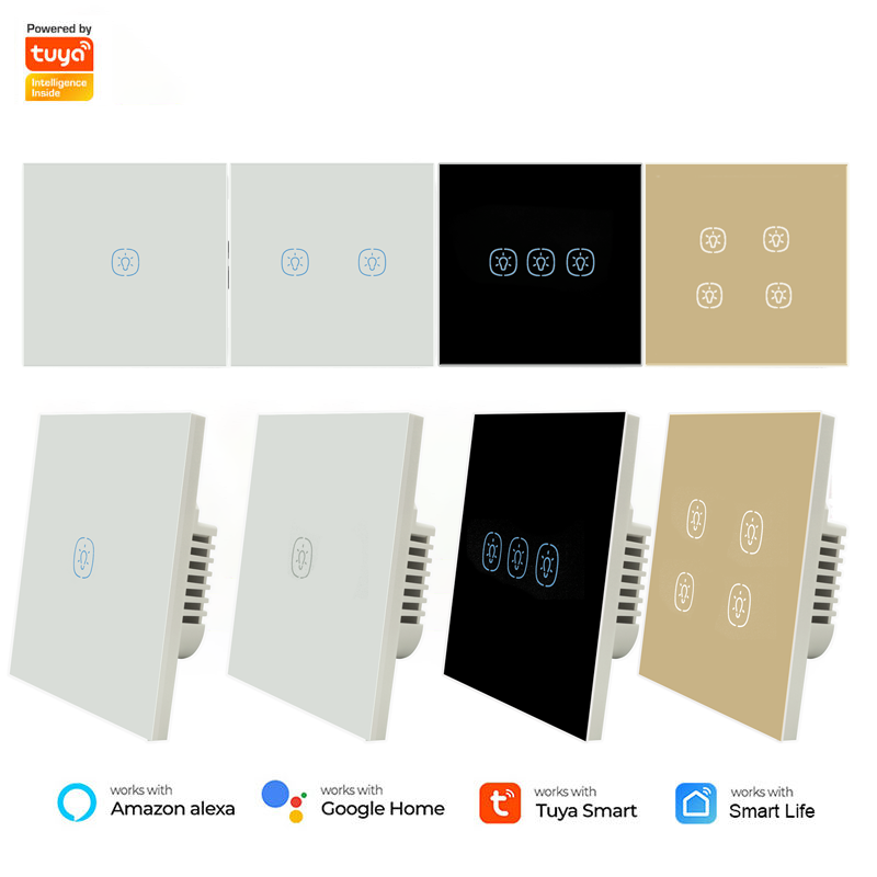 Factory wholesale 86mm EU UK Remote control wifi smart light switch intelligent touch switch alexa device zigbee wall switches