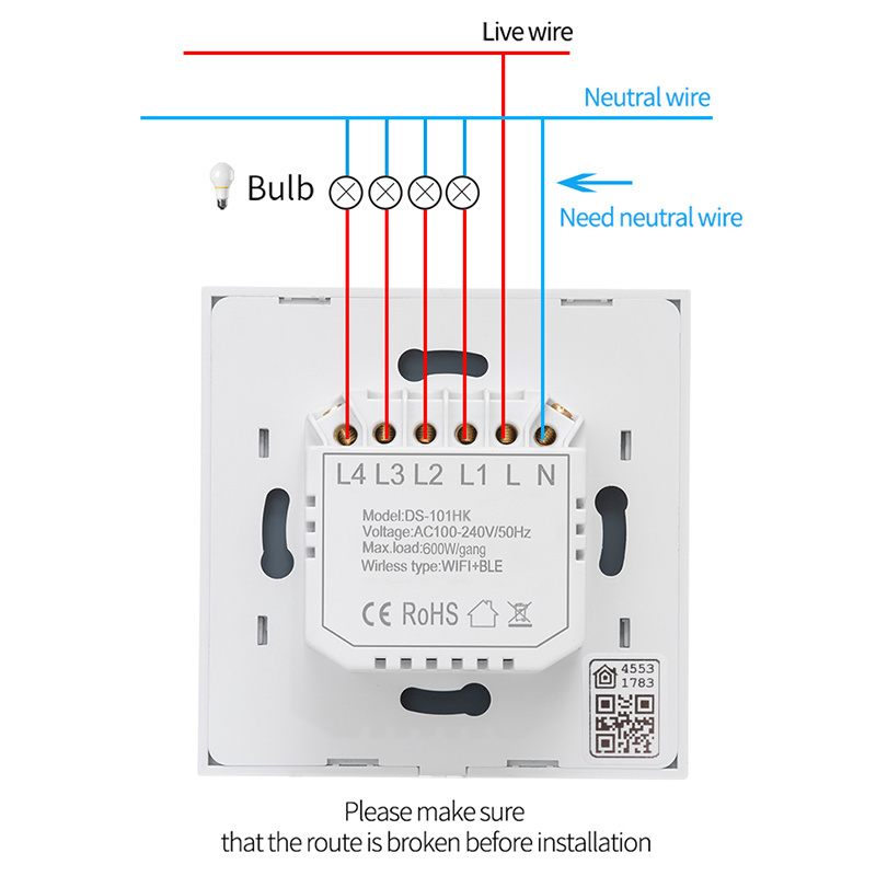 Eu 1/2/3/4 Gang Wireless Remote Glass Touch apple  Homekit Wifi Smart Light Switch With App Voice Control