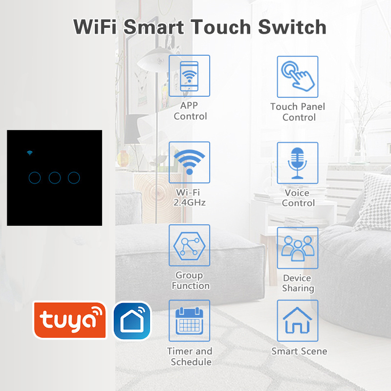 EU UK WiFi Tuya Remote Control Switch Smart Voice Control Button Wall Lamp Switch With Neutral/ No Neutral