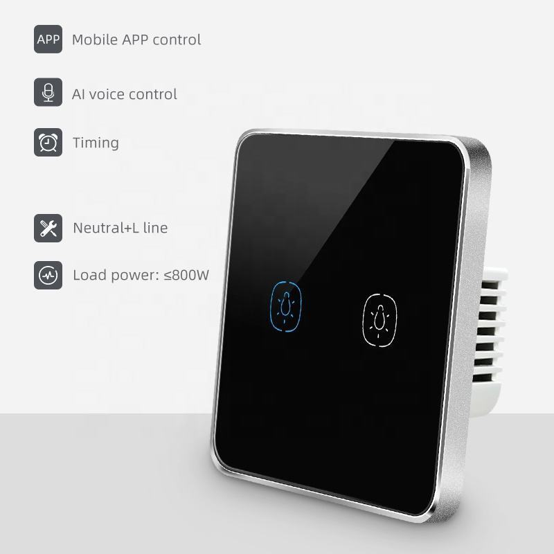 2023 EU UK Standard Wifi 2 gang metal frame Smart Touch Intelligent switch compatible Alexa google home