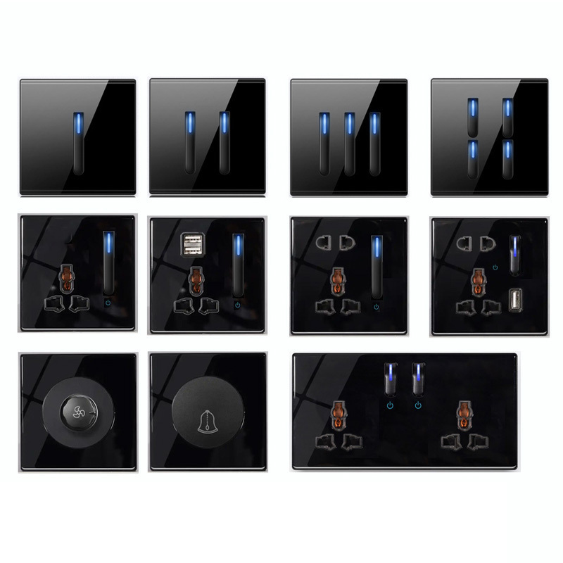 Hot Sales 16A 1/2/3/4 Gang 1Way 2 Way Wall Push Light Switches With Indicator piano switch with usb AC switch