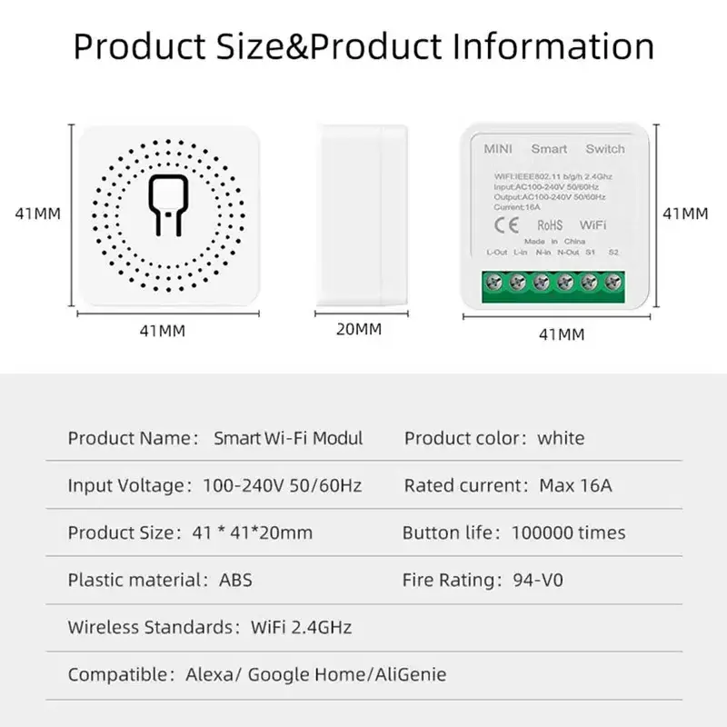 16A 10A WiFi mini smart switch breaker zigbee module supports Google Home Alexa control light switch