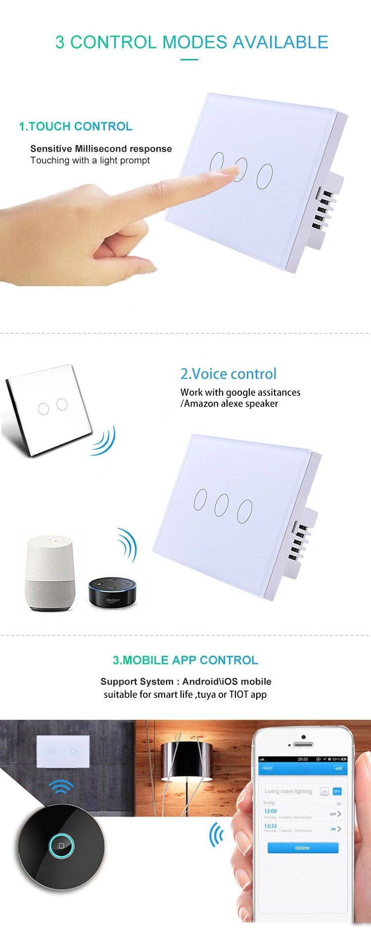 US Standard Electric google alexa  wifi light smart home tuya WiFi smart switch wall switches zigbee