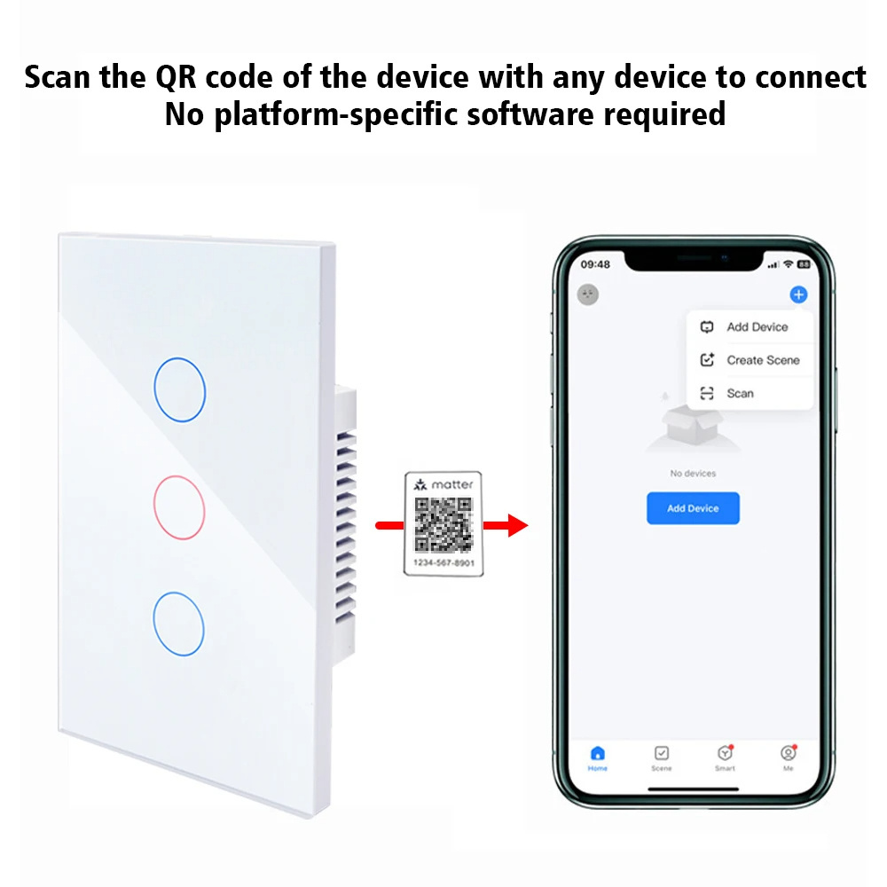 US EU matter smart switch Apple HomeKit touch light wall switches no neutral Compatible with alexa and Google home