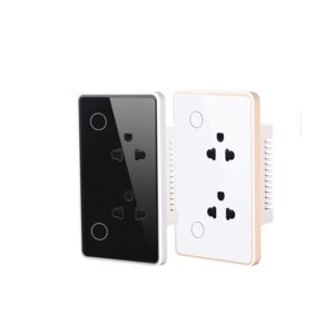 tuya WIFI Dual Wall Socket Smart Wifi Switch with Aluminum Frame Tempered Glass Panel Wall Plug Socket