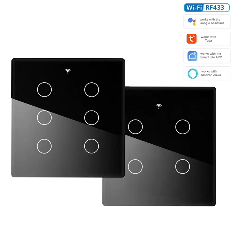 Tuya Brazil wifi Light Switch 118*124mm 4/ 6 gang 2way Zigbee Smart Touch Switch with Alexa Google