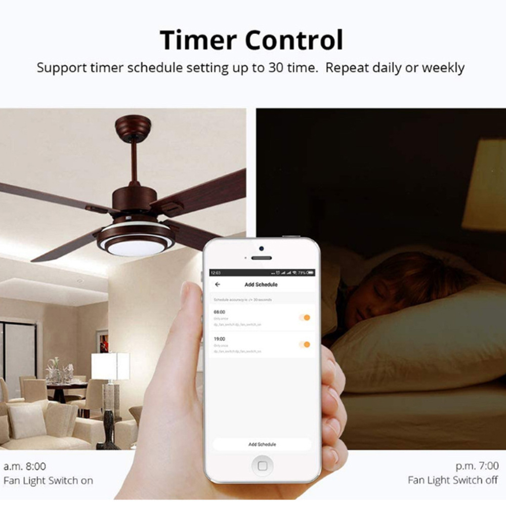 Smart Home US WiFi Ceiling Fan Light Switch Tuya APP Remote Speed Control Voice Smart zigbee Fan Light Switch