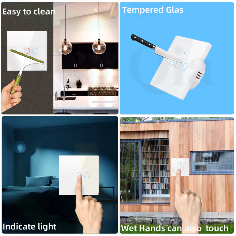 tuya Touch screen smart light switch remote control via app smart life neutral and live wire wall switch wifi