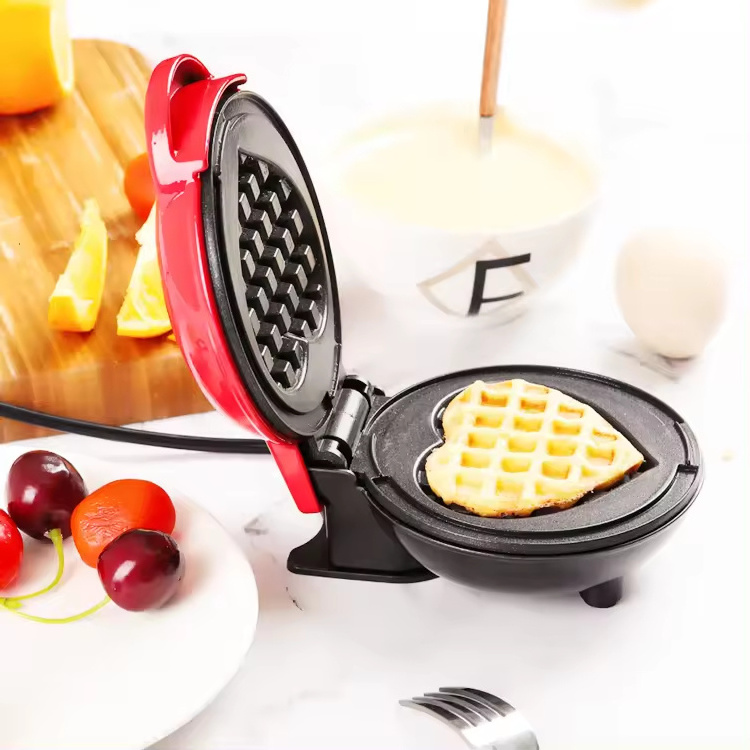 Mini Waffle Maker Machine for Paninis Hash Browns & Other On the Breakfast Lunch or Snacks to Non-Stick Sides Red Heart 4 Inch