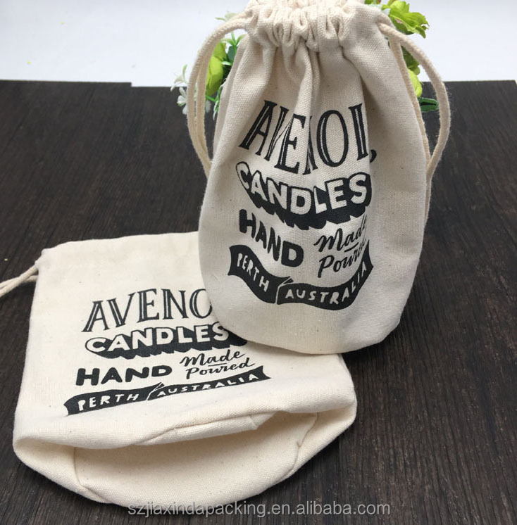 Organic Round Bottom Natural Canvas Pouch Bag For Candle Custom Logo Printed Cotton Drawstring Candle Bag