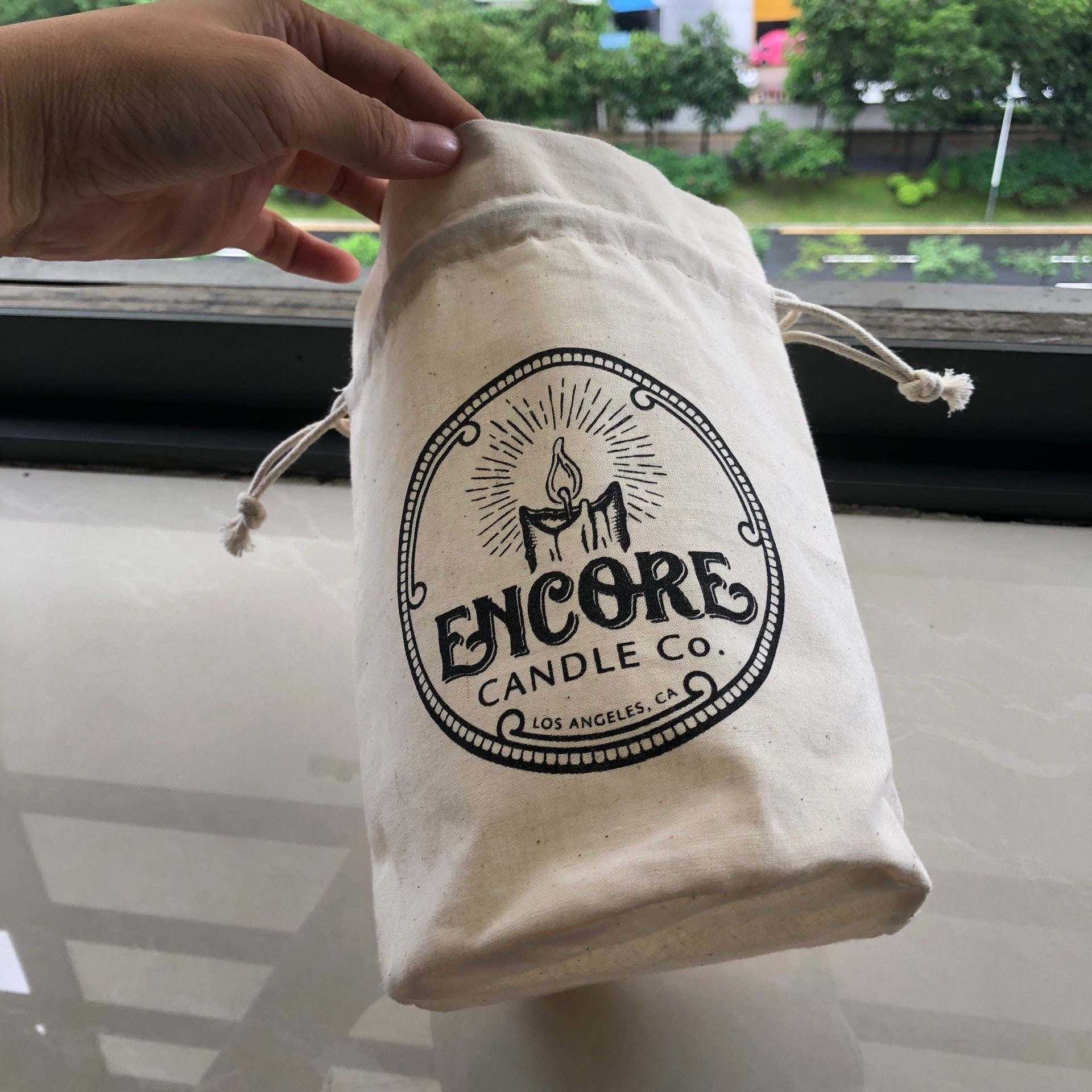 Organic Round Bottom Natural Canvas Pouch Bag For Candle Custom Logo Printed Cotton Drawstring Candle Bag