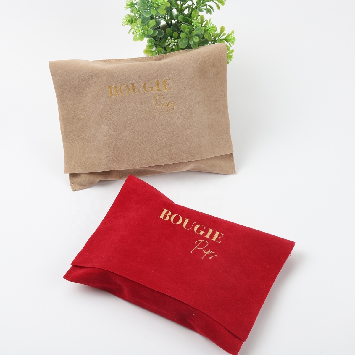 Custom Luxury Soft Velvet Shoe Pouch Envelope Dust Bag With Gold Logo Envelope Jewelry Perfume Pouch