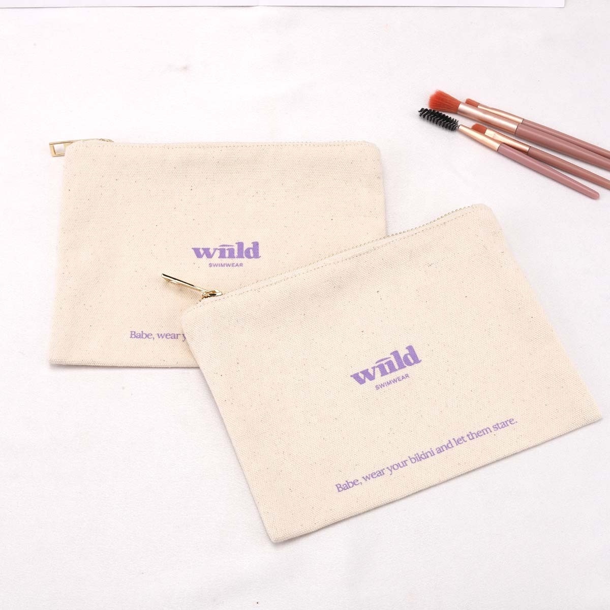 New Fabric 8oz Canvas Zipper Travel Makeup Pouch Custom Logo Printing Natural Cotton Canvas Pen Cosmetic Bag