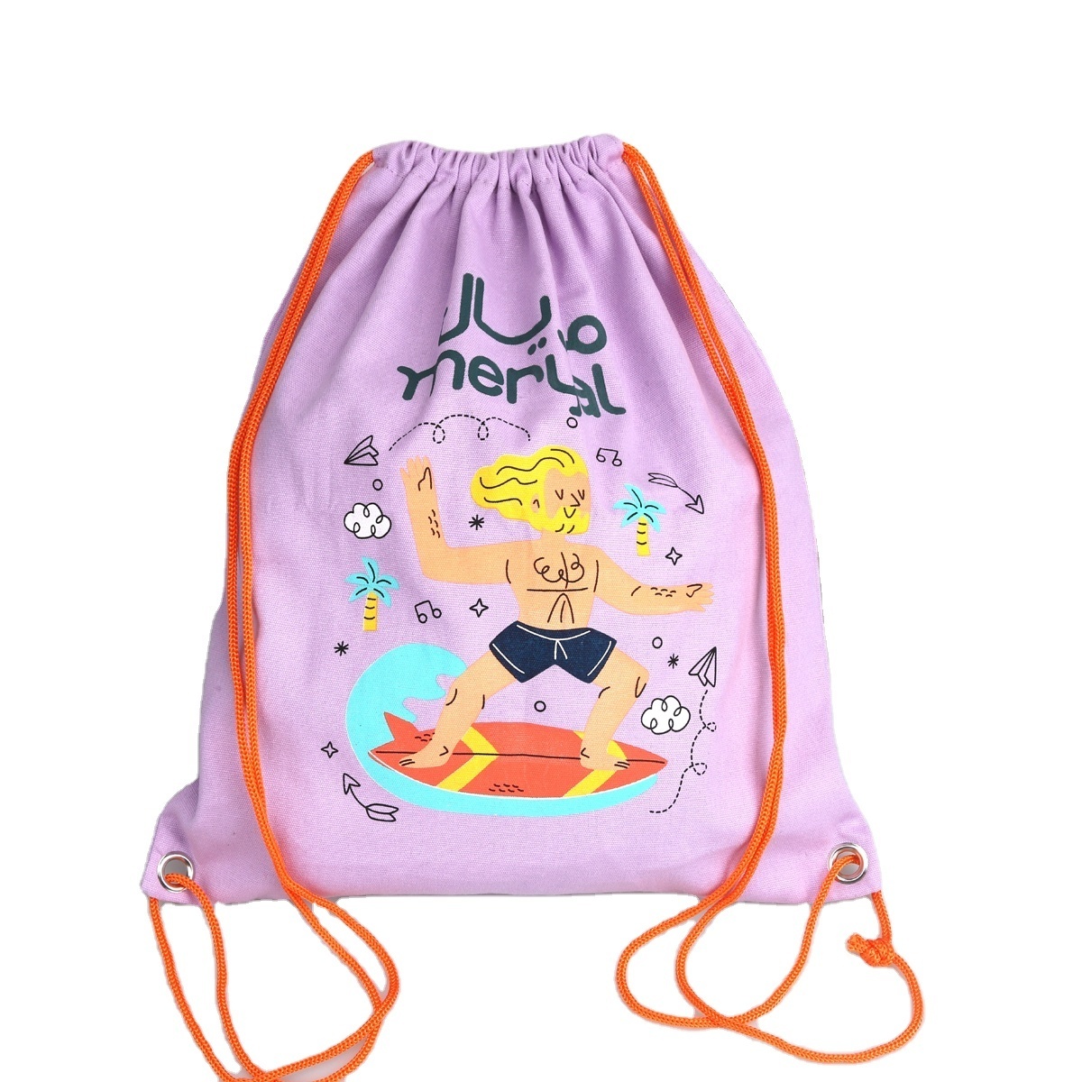 Colorful Printing Canvas Backpack Promotion Eco-Friendly Sport Travel Schoolbag Cotton Drawstring Backpack