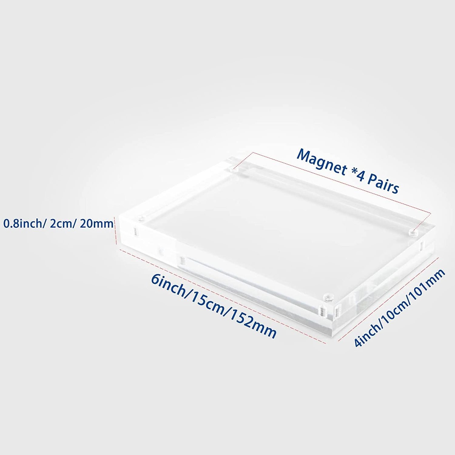 4x6 5x7 Double Sided Self Standing Desktop 20mm Thick Acrylic Picture Frame Magnetic Picture Frame Clear Acrylic Photo Frames