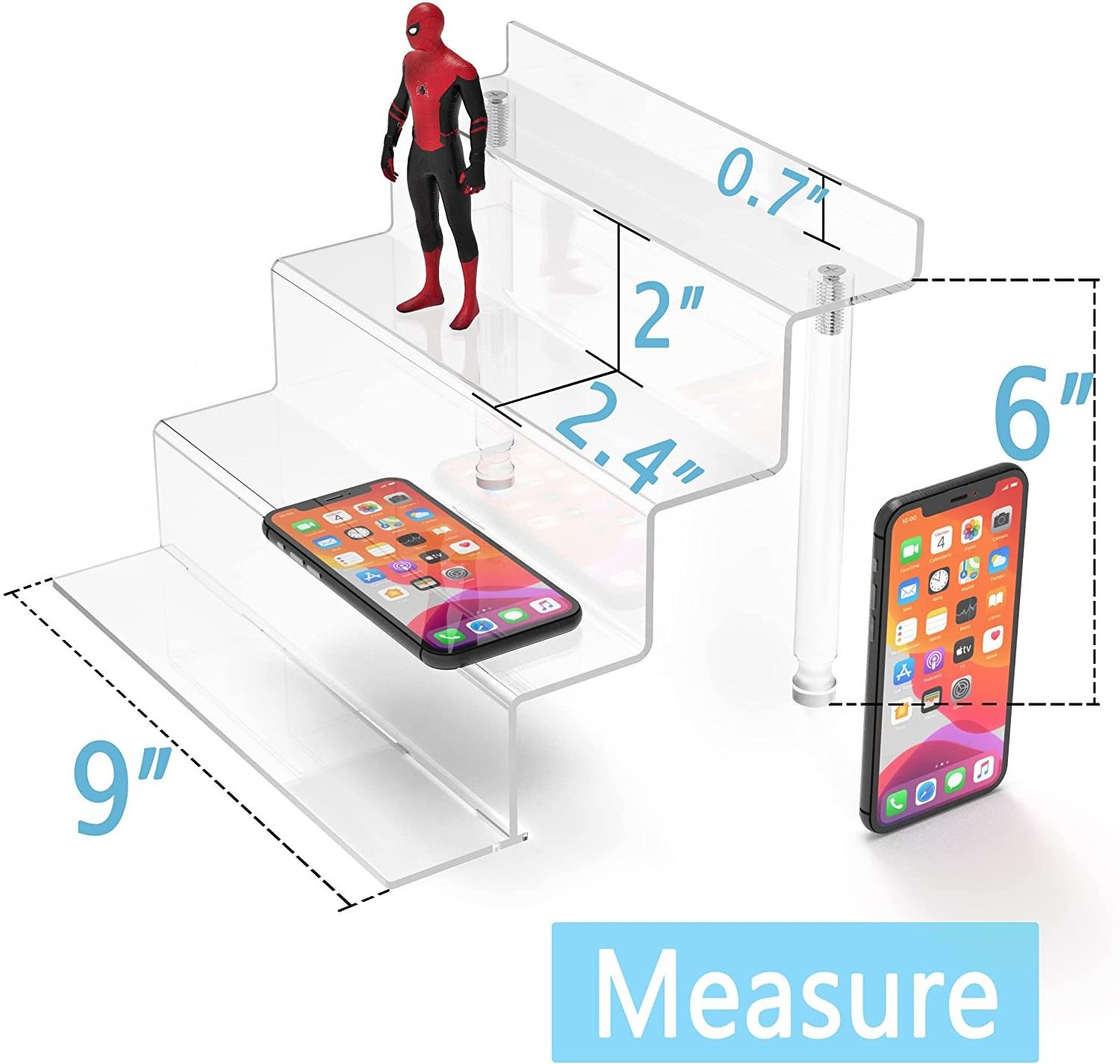 4 Tier Acrylic Riser Display Shelf Tiered Display Stand Small Rack for Display