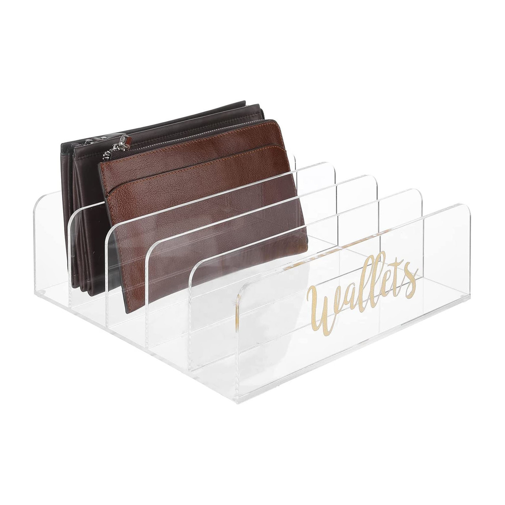 Countertop Clear 5-Section Wallet Holder Closet Storage Organizer and Display Rack Acrylic Purse Display Stand