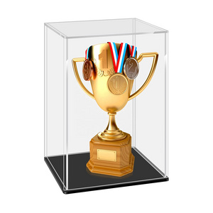 Custom Design Handmade Lucite Figure Medal Award Showcase Clear Acrylic Trophy Display Box with Base