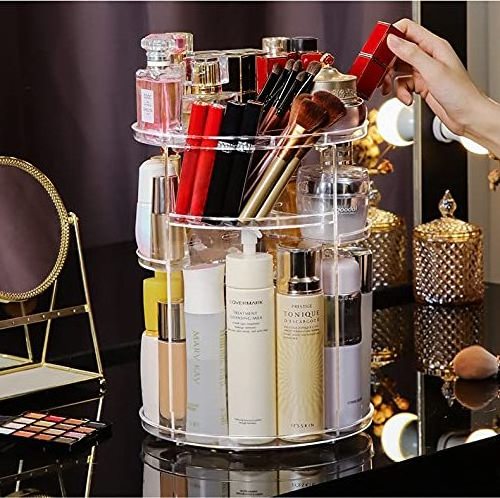 Wholesale 360 Degree Rotating Makeup Organizer 4 Tier Adjustable Spinning Cosmetic Storage Cases Acrylic Makeup Holder Display