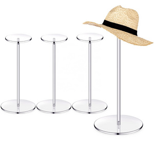 Factory Wholesale Clear Hat Pedestal Stand Round Acrylic Hat Stand Wig Holder Rack Decorative Hat Display Stand