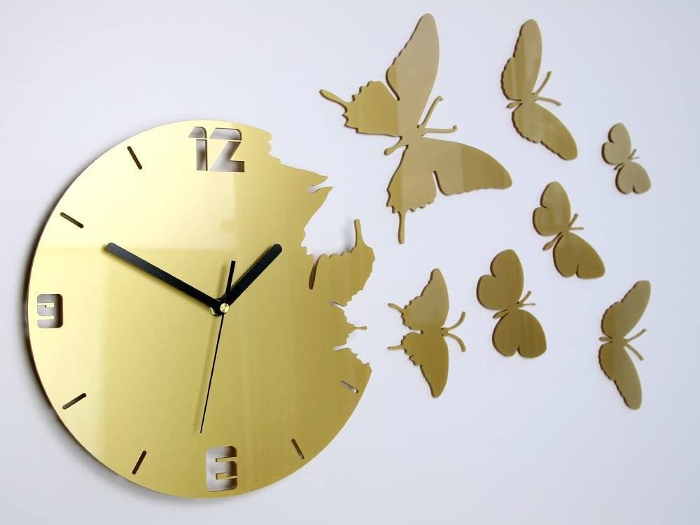 Factory Wholesale Custom Home Bedroom Modern Clock Butterfly Wall Display Gold Acrylic Wall Clock