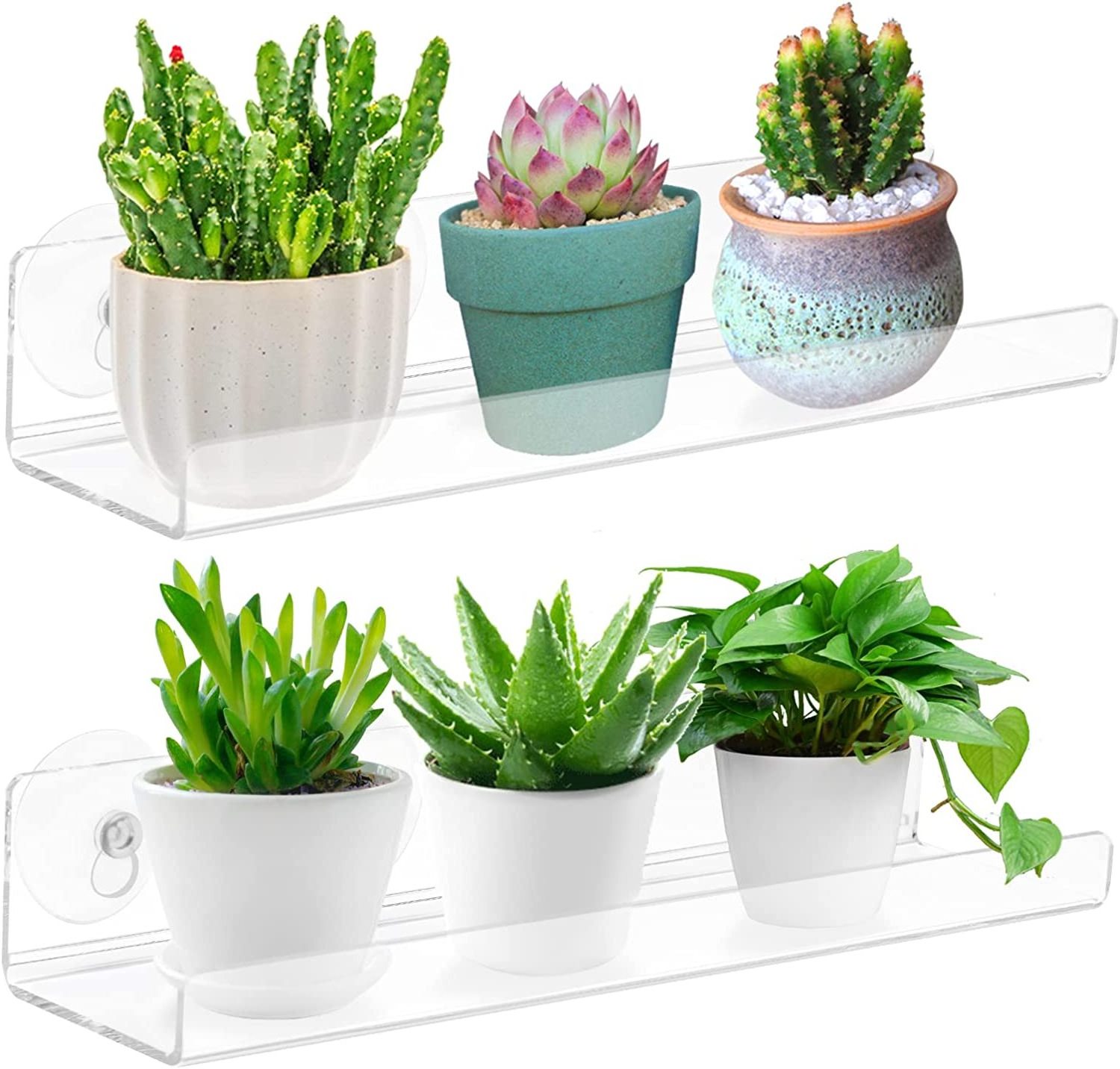 3 Pack 12 Inch Suction Cup Window Shelf Ledge Garden Stand Acrylic Window Plant Shelves for Succulent Planters and Herb Pots