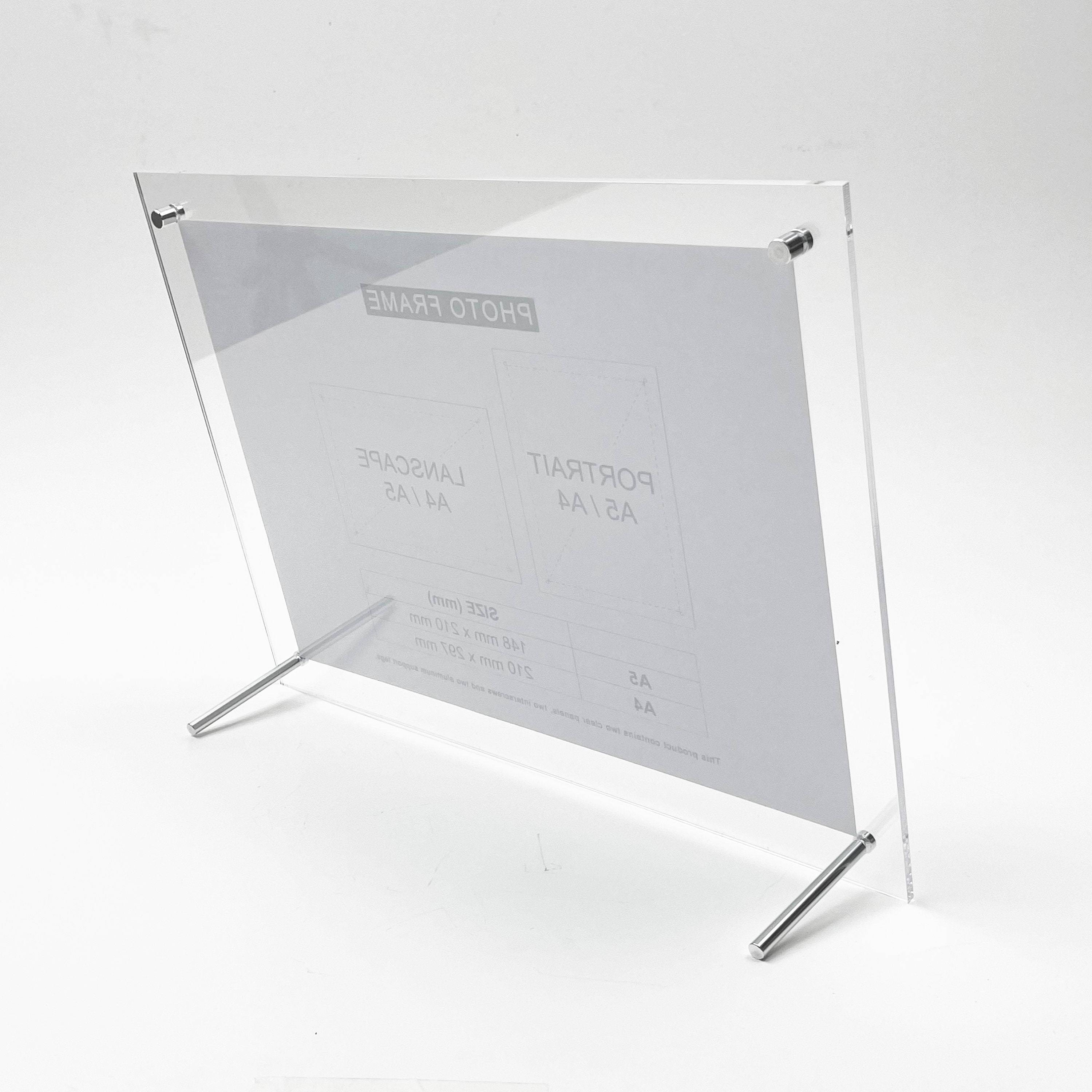 Custom Clear Acrylic Double Sided Photo Frames Tabletop Counter Top With Aluminum Stand A3 A4 A5 A6  Acrylic Picture Frame