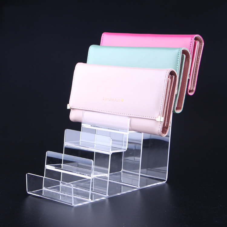 Factory Custom Perspex Wallet Counter Stands Purse Holder Rack Custom Clear Acrylic Wallet Display Stand