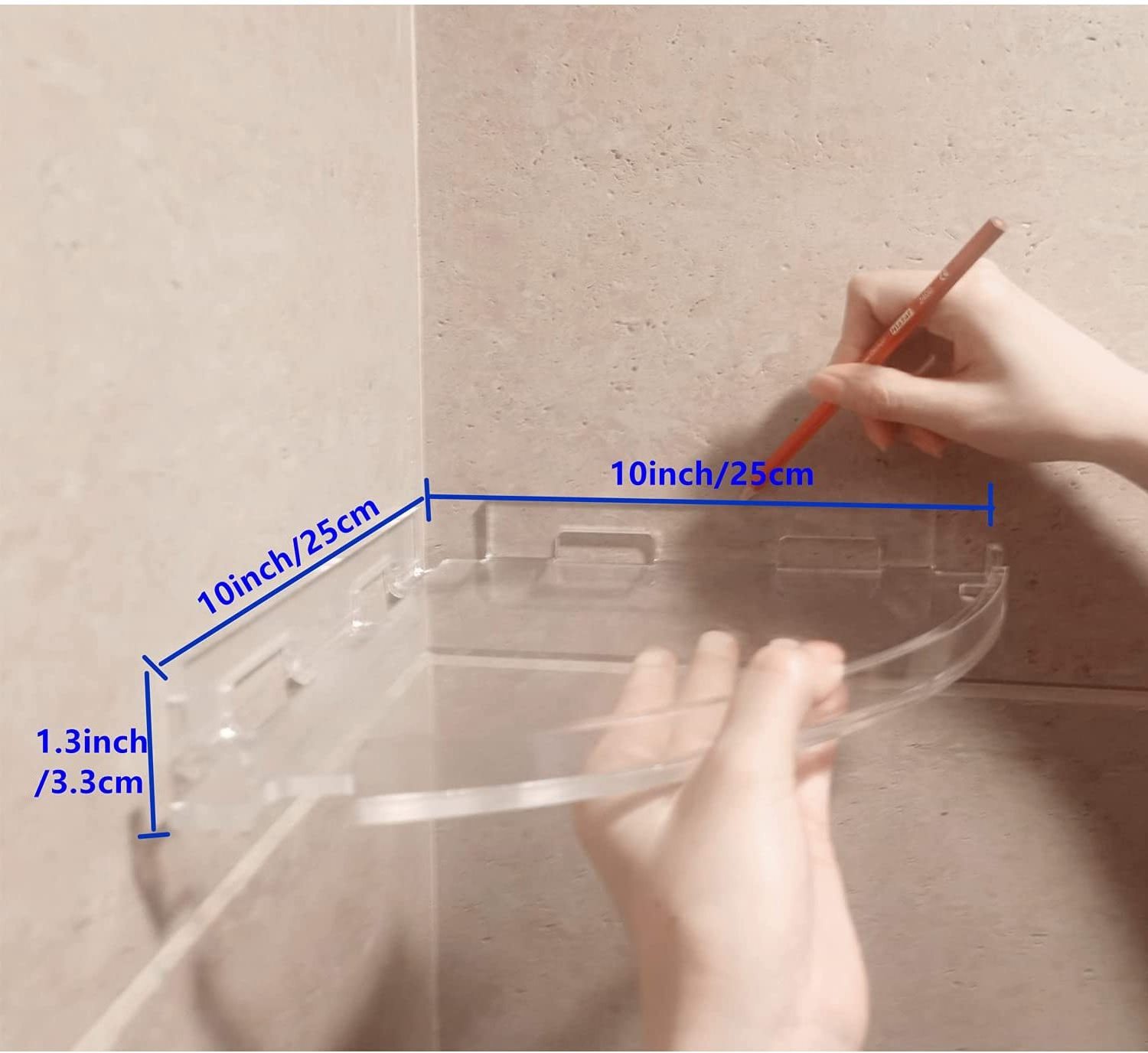 Acrylic Corner Shower Caddy Shelf  with Hooks Adhesive Wall Mounted Bathroom Shelf Organizer Shower Holder