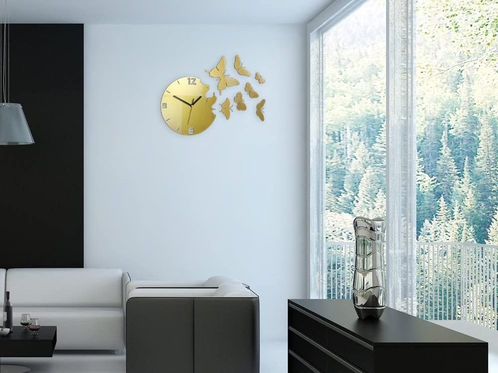 Factory Wholesale Custom Home Bedroom Modern Clock Butterfly Wall Display Gold Acrylic Wall Clock