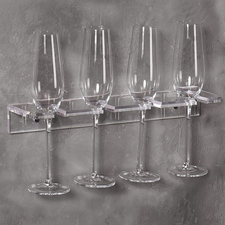 Kitchen Storage Plastic Wine Cup Holder Custom Wall Mount Clear Acrylic Wine Glass Organizer