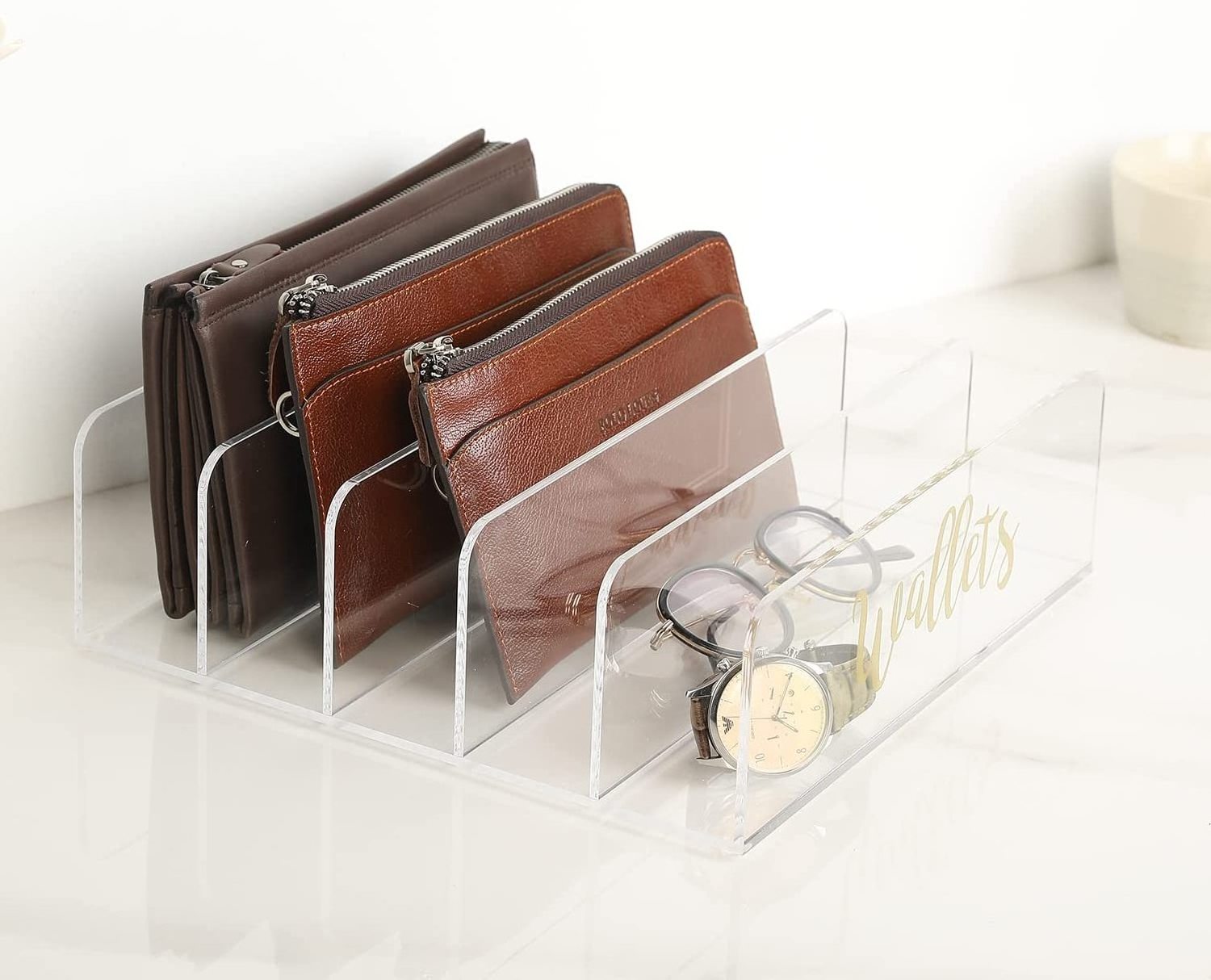 Countertop Clear 5-Section Wallet Holder Closet Storage Organizer and Display Rack Acrylic Purse Display Stand