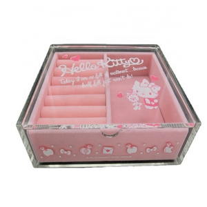 Factory Wholesale Clear Pink Hello Kitty Jewelry Display Box Earring Organizer Necklace Organizer Acrylic Gift Box