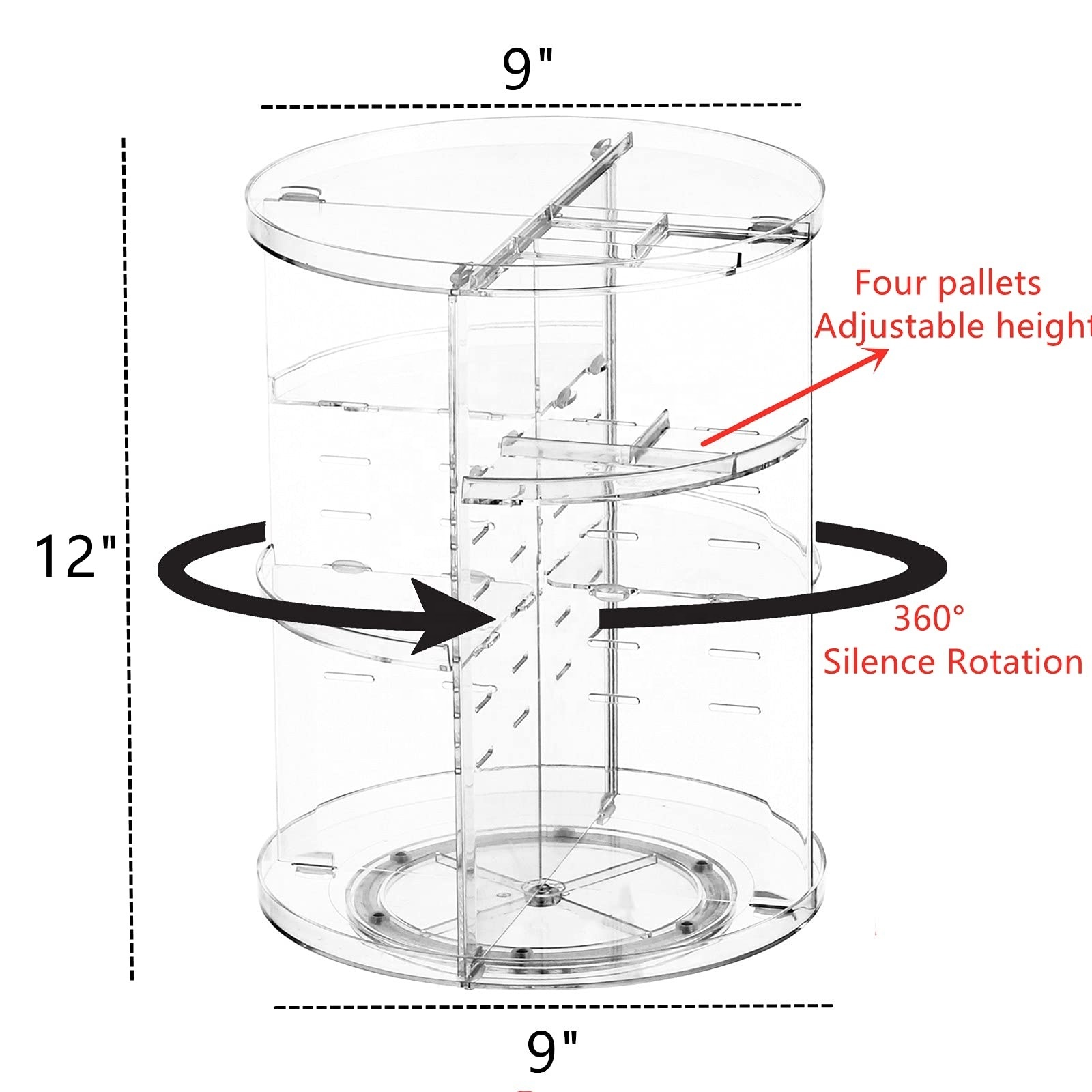 Wholesale 360 Degree Rotating Makeup Organizer 4 Tier Adjustable Spinning Cosmetic Storage Cases Acrylic Makeup Holder Display