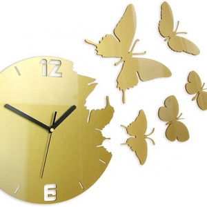 Factory Wholesale Custom Home Bedroom Modern Clock Butterfly Wall Display Gold Acrylic Wall Clock