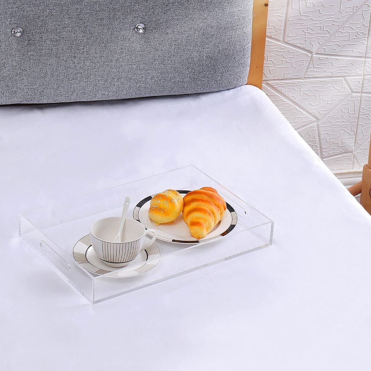 Modern Acrylic Ottoman Tray with Cutout Handles Restaurant Organizer Tray Decorative Clear Acrylic Serving Tray