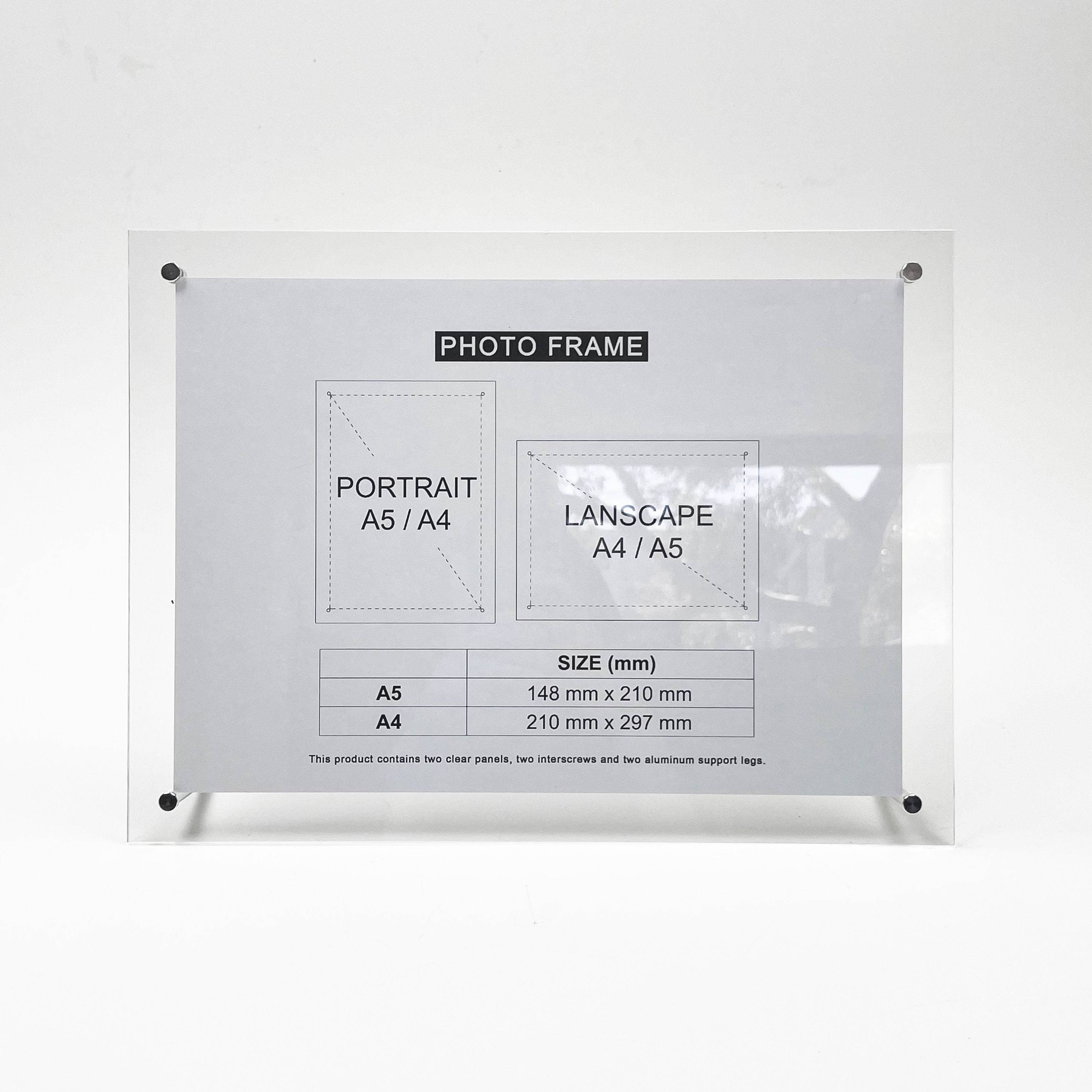 Custom Clear Acrylic Double Sided Photo Frames Tabletop Counter Top With Aluminum Stand A3 A4 A5 A6  Acrylic Picture Frame