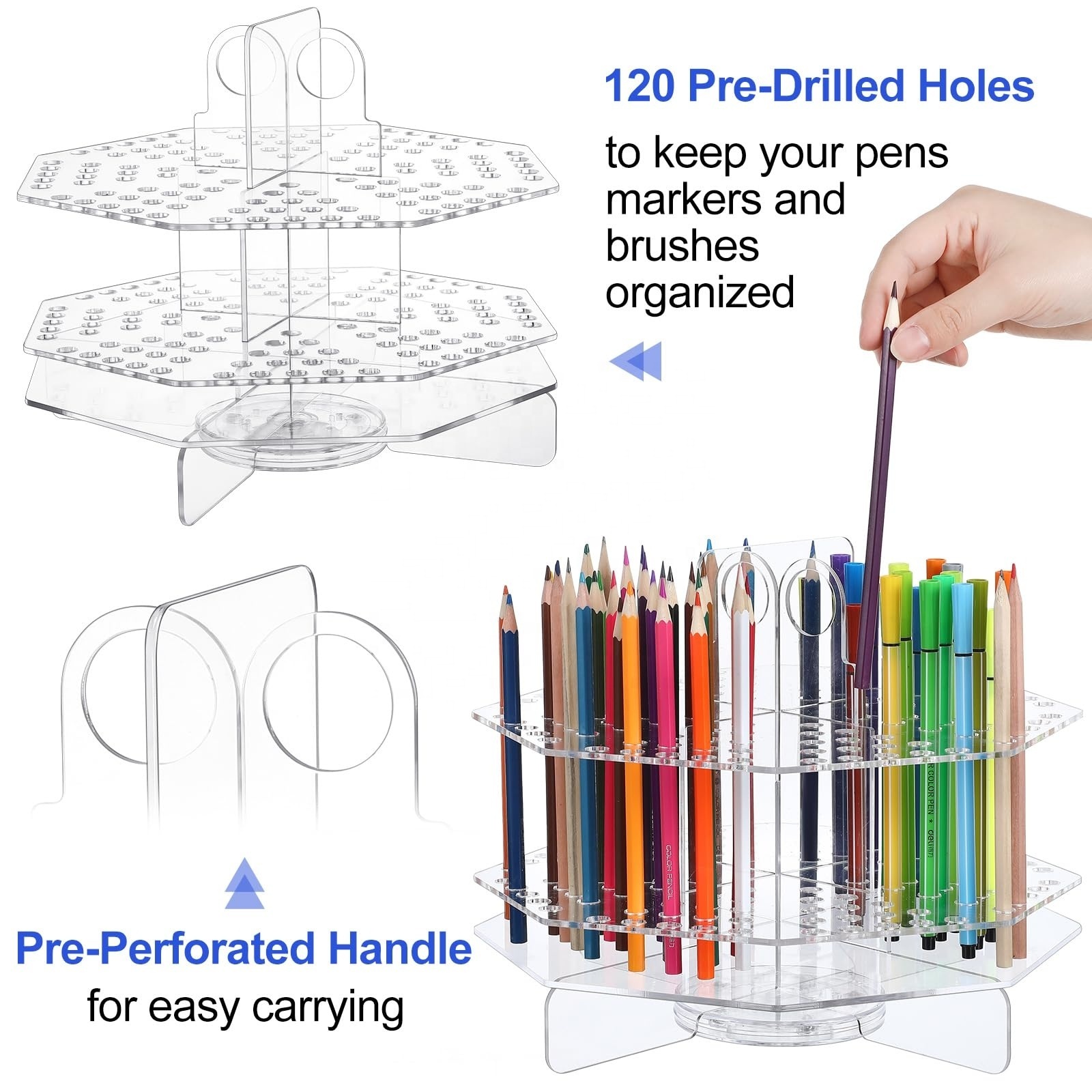 Factory Wholesale Clear Pencil Holder Makeup Brushes Art Supply Storage Craft Shows Acrylic Desktop Organizer Pen Display Stand