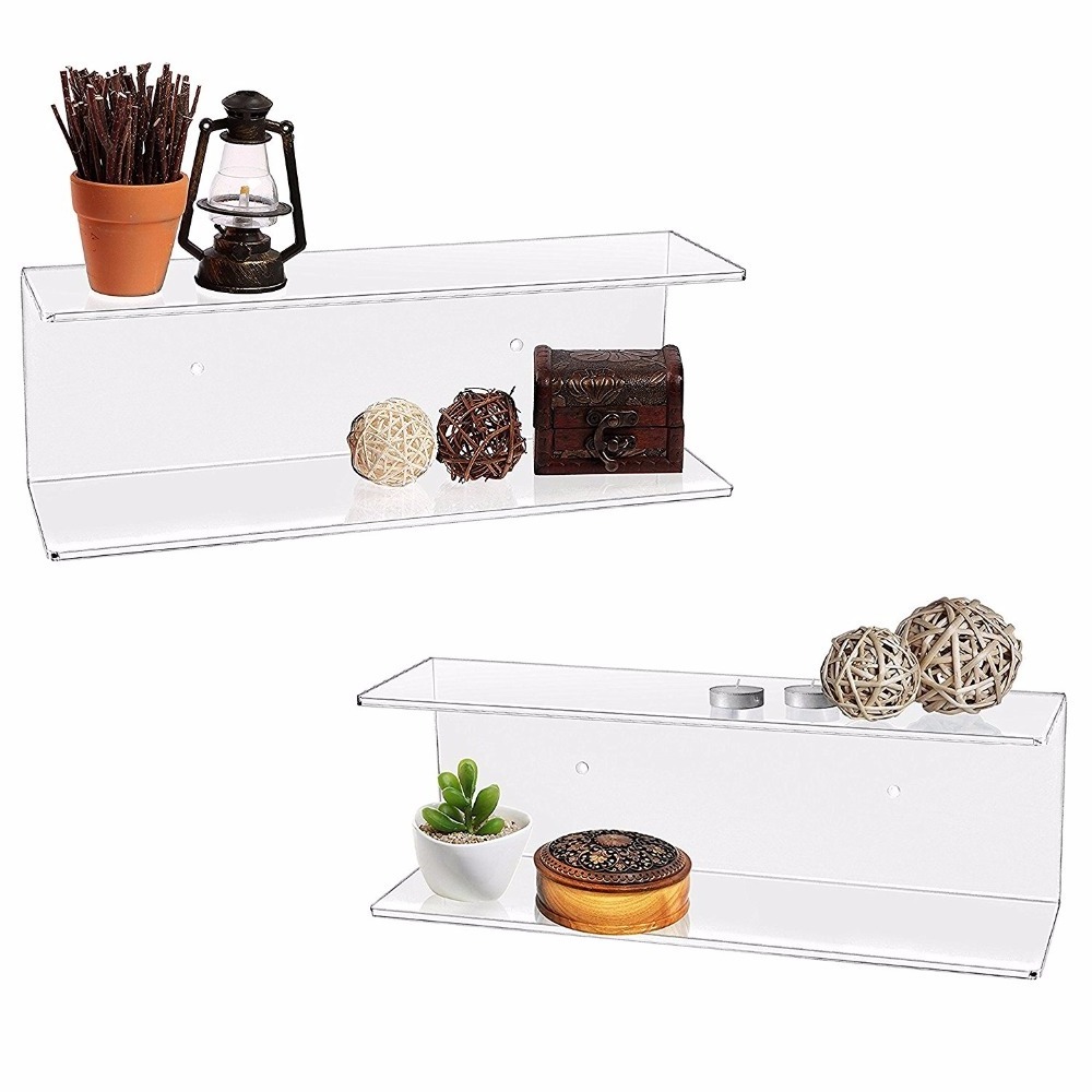 Hot Sale Acrylic Bookshelf Display Rack Clear Plastic Floating Wall Shelves Bathroom Acrylic Book Wall Storage Shelf